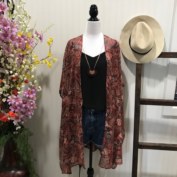 NWT 2X/3X Lightweight Paisley Open Front Kimono - Picture 10 of 13